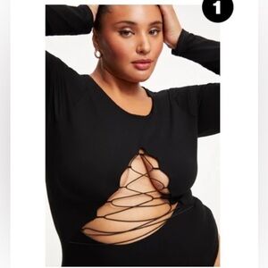 Good American Black Bodysuit Open Front Size 4 NEW